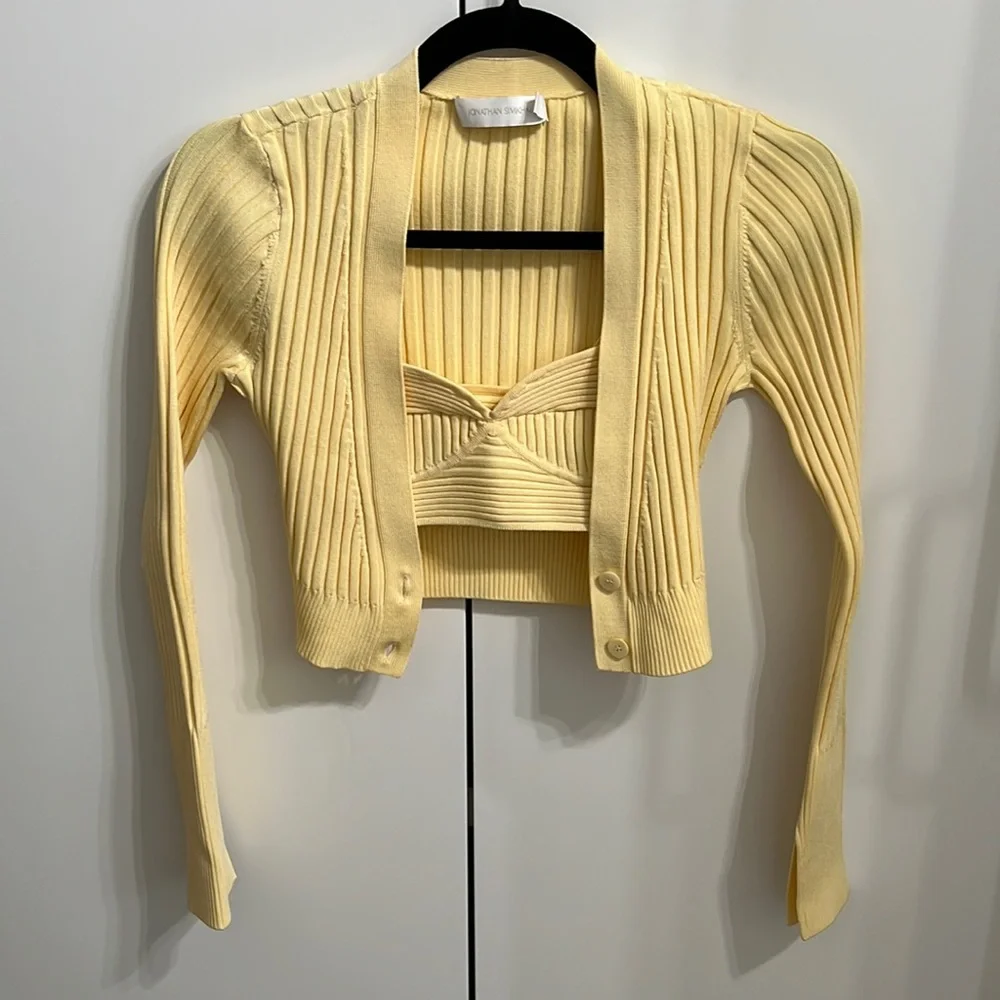 Like New- JONATHAN SIMKHAI
Kayla Cropped Compact Cut Out Cardigan (XS) - Picture 7 of 13